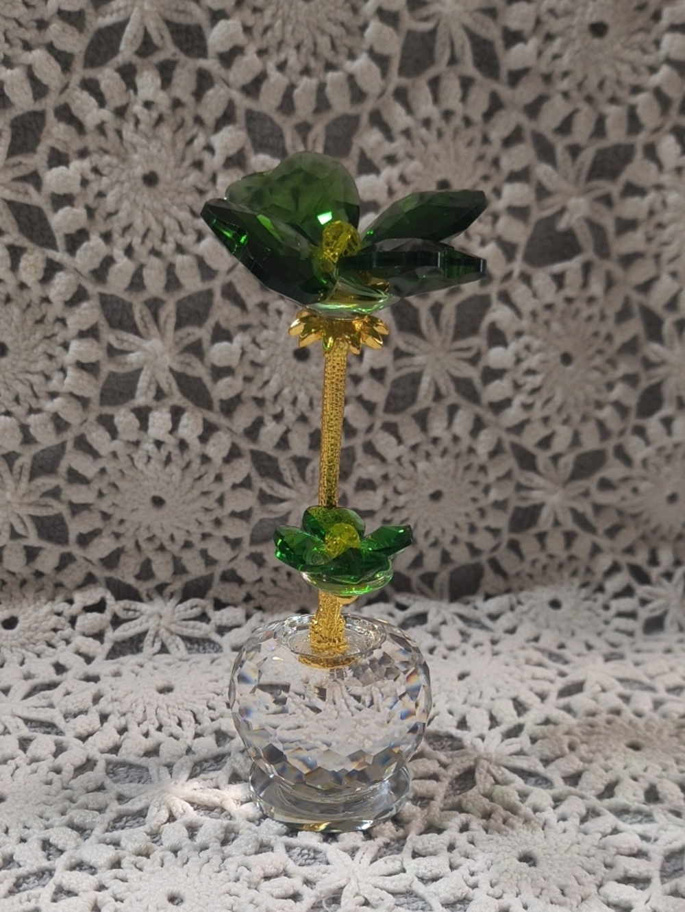 Green Crystal Flower Home Art Decor with Gold Stem